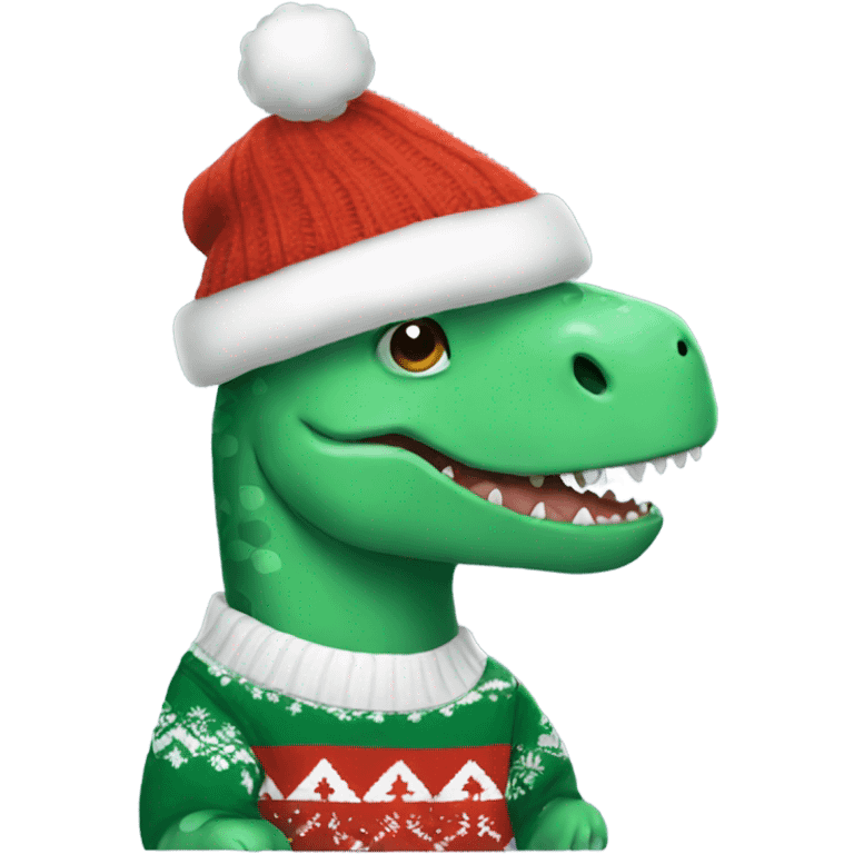 A Dino wearing a Christmas Sweater emoji