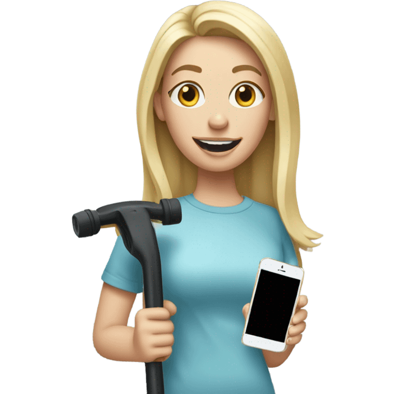 Goofy white girl blonde hair on crutches with an iPhone emoji