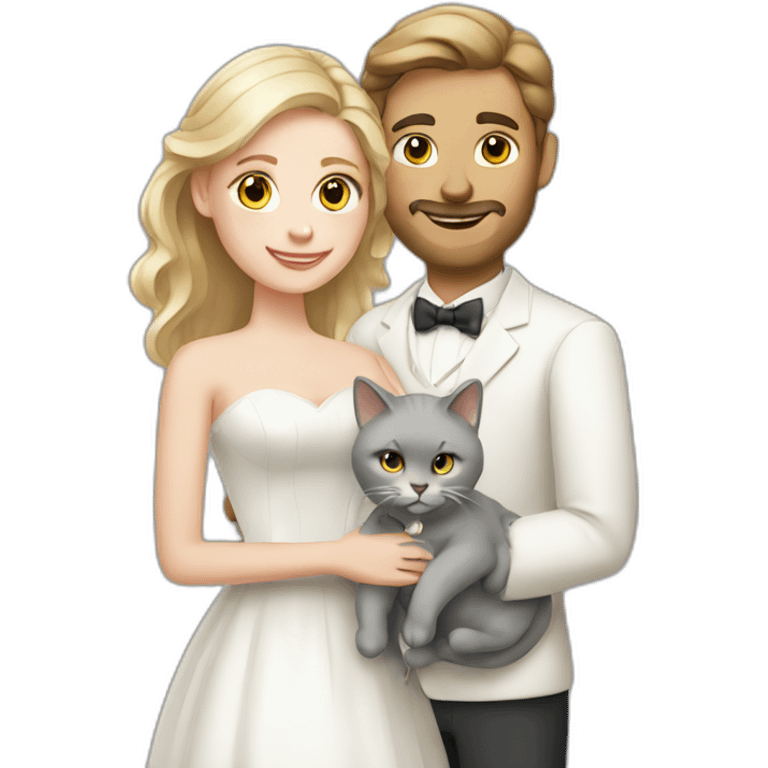 white couple marriage and holding gray cat emoji