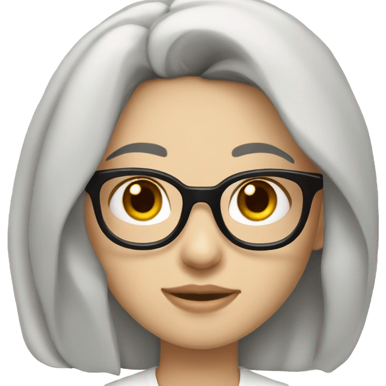 Girl, with fair skin and long black hair, with black framed glasses wearing a white shirt emoji