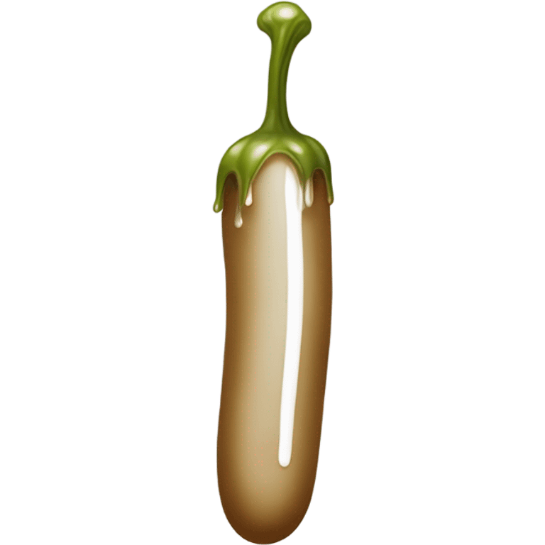 Light-brown skinny long pickle with white paint dripping emoji