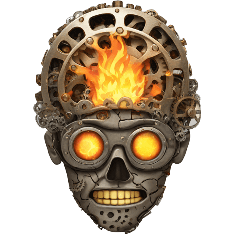 steampunk brain made of gears on fire emoji