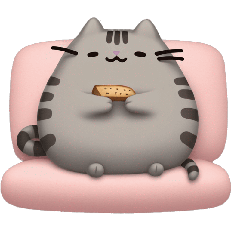 Pusheen staying cozy during a Netflix binge emoji