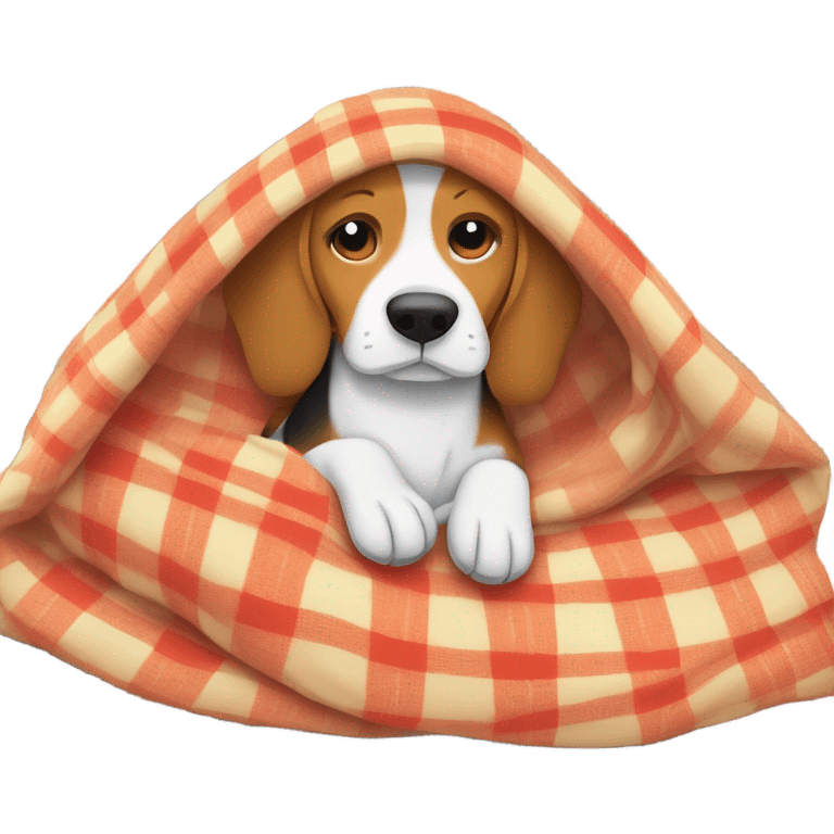 Beagle under warm plaid blanket emoji