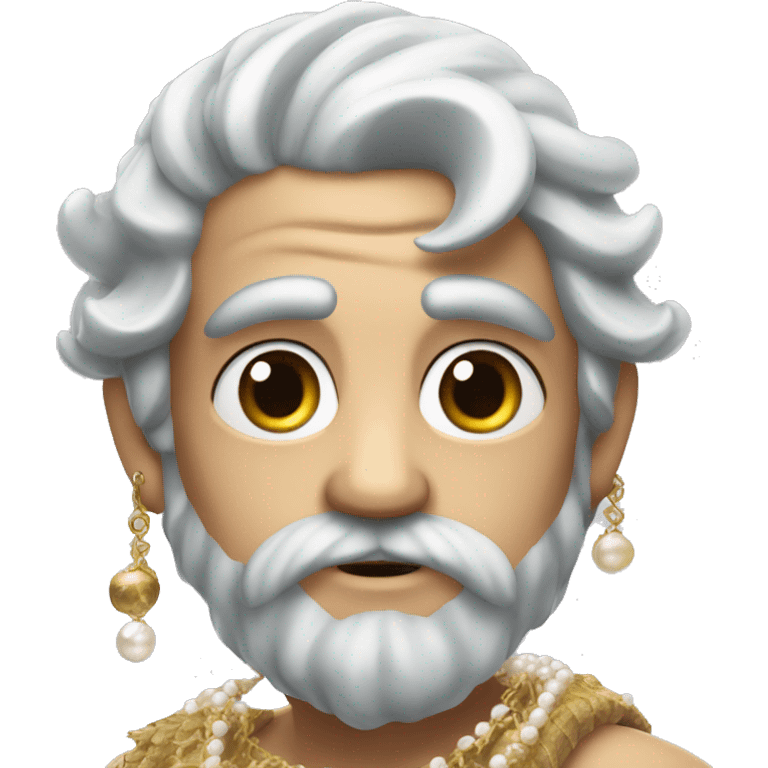 A merman with gold eyes and silver hair adorned with shells and pearls emoji