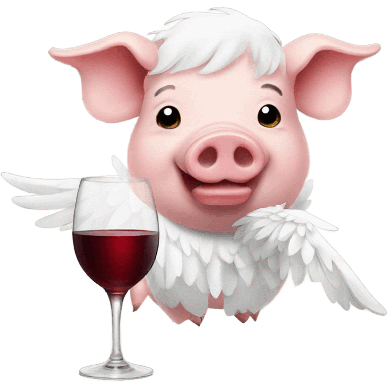 pig with white wings drinking wine emoji