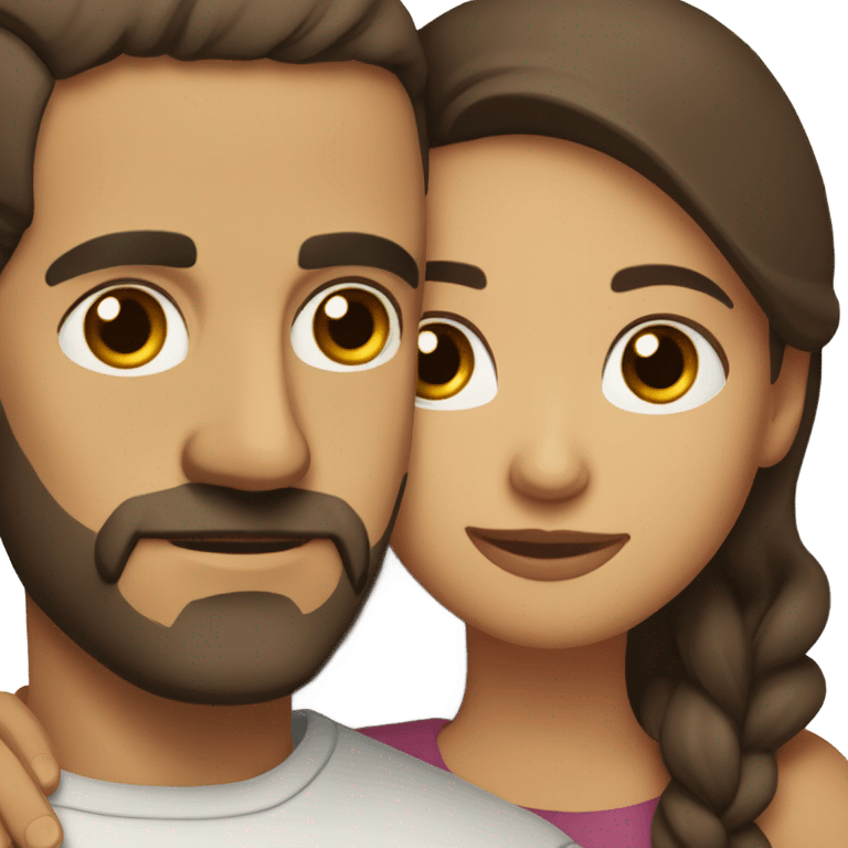 Comforting hug from brunette Puerto Rican with dark brown eyes to short, bald man with brown eyes and a beard emoji