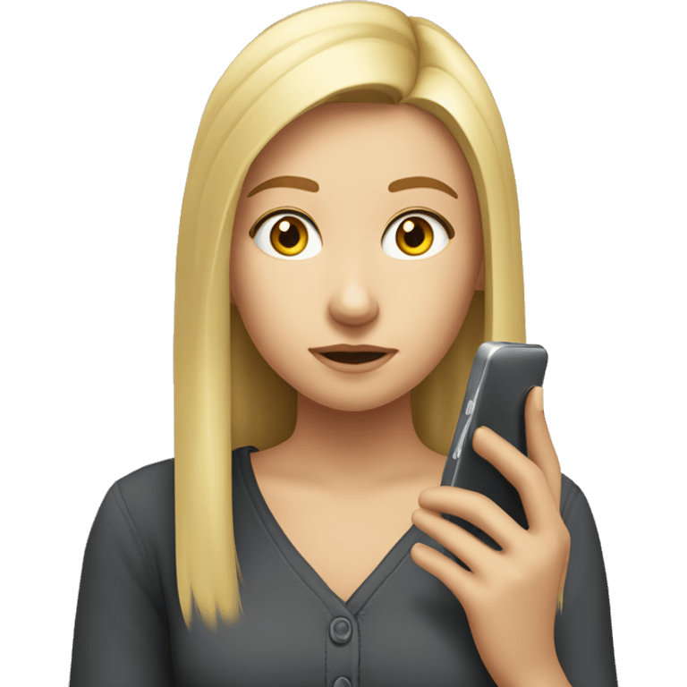 	“A blonde girl looking at her phone with a focused expression. The phone screen displays the word ‘DRIM.’ Minimal background details to keep the focus on the girl and her phone.”  emoji