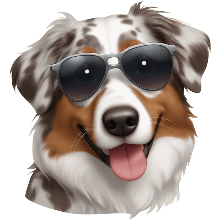 red merle australian shepherd wearing sunglasses emoji