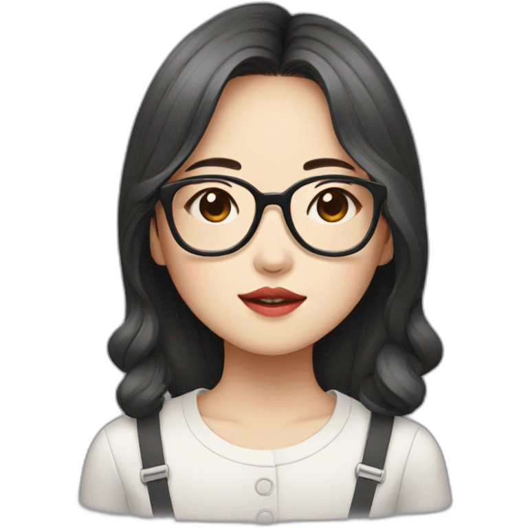 Korean girl with glasses, pressed lips emoji