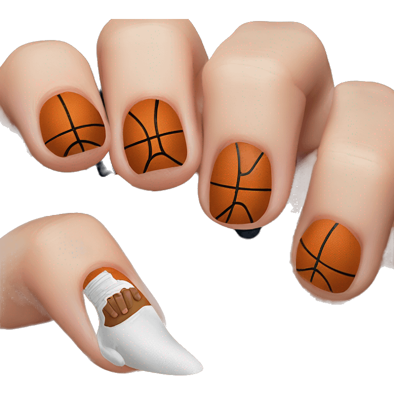 Painted nails with a basketball  emoji