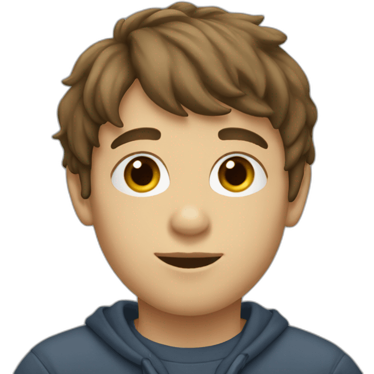 boy with brown hair and bangs wearing a sweatshirt emoji