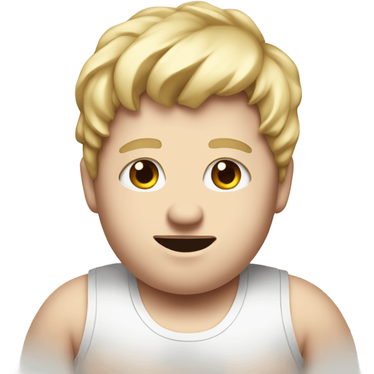 Make a fat white kid with blonde hair with chocolate stains on his white tanktop emoji