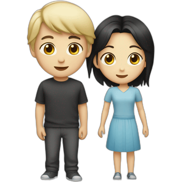 Asian black haired boy with Caucasian blond girl emoji