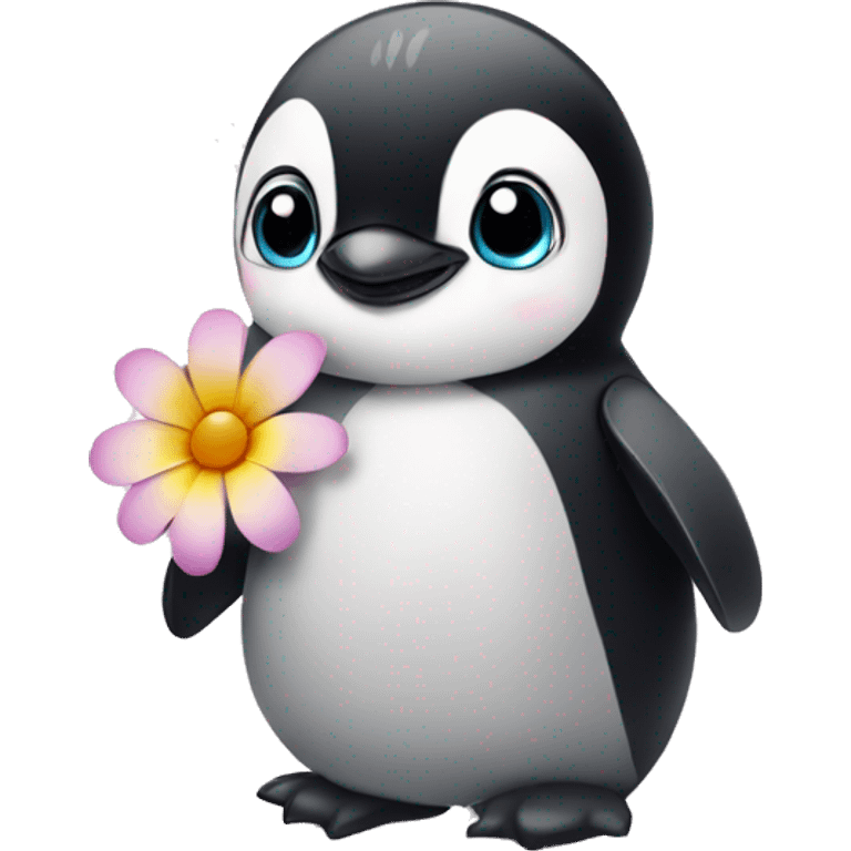 Baby penguin with flowers emoji