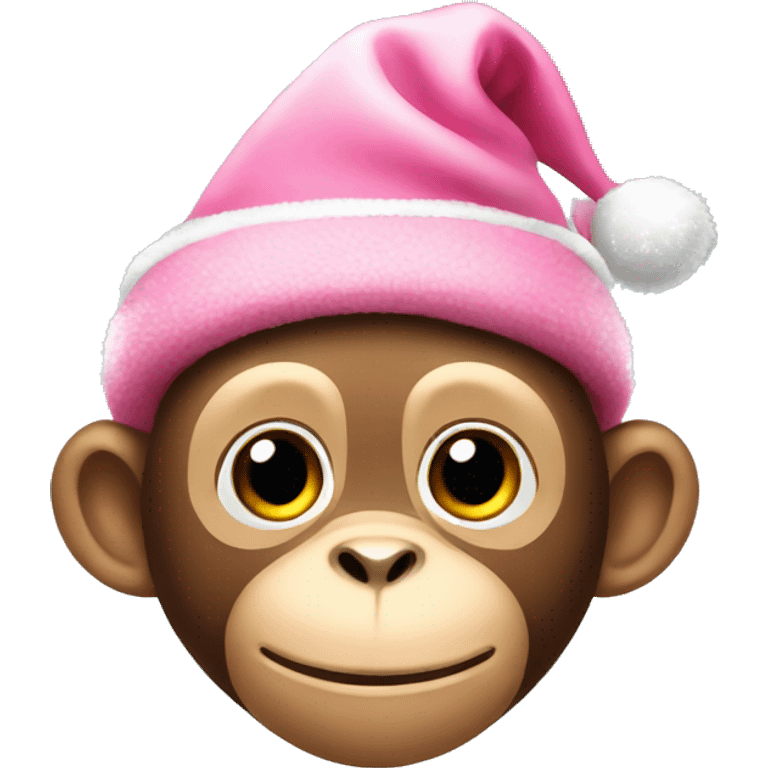 cute monkey with pink Christmas hat emoji