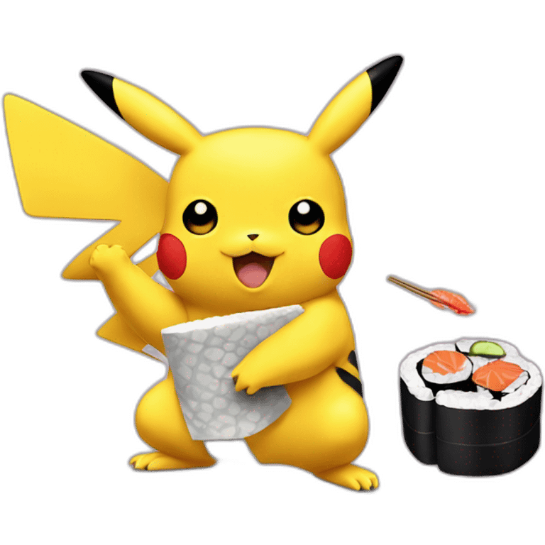 Pikachu making sushi emoji