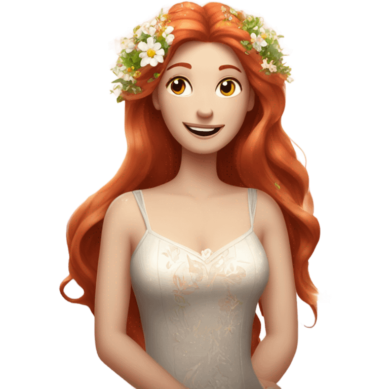 Long Red haired white woman with flowers in her hair surrounded by sparkles  emoji