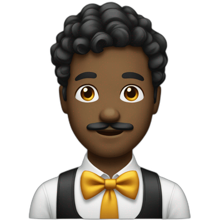 young black man with a bow tie and a moustache and shirt hair emoji