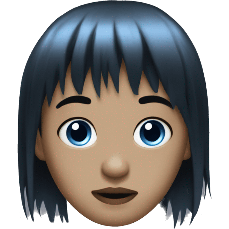 Black hair blue eyes goth with bangs emoji