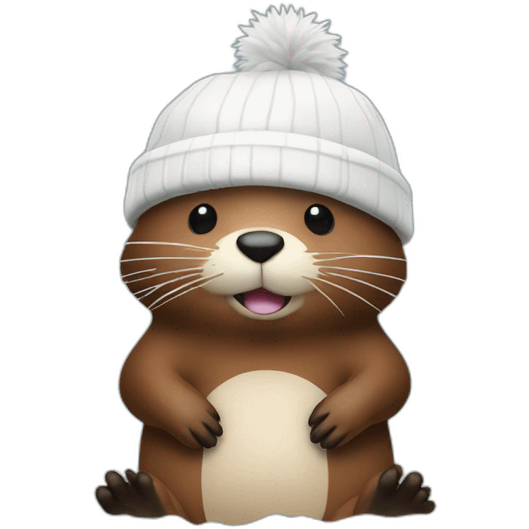 a beaver with a white beanie taking a cold bath emoji