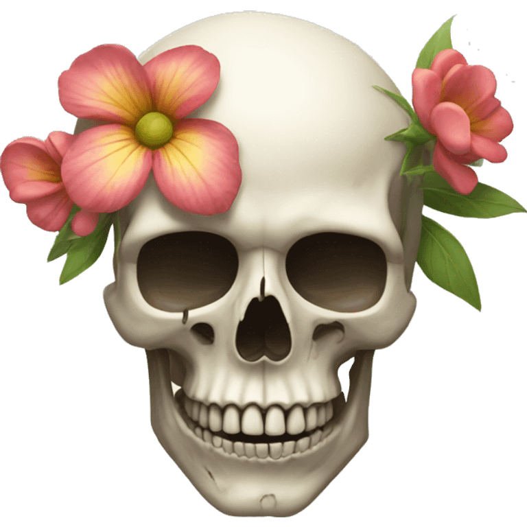 Skull with flowers on top left emoji