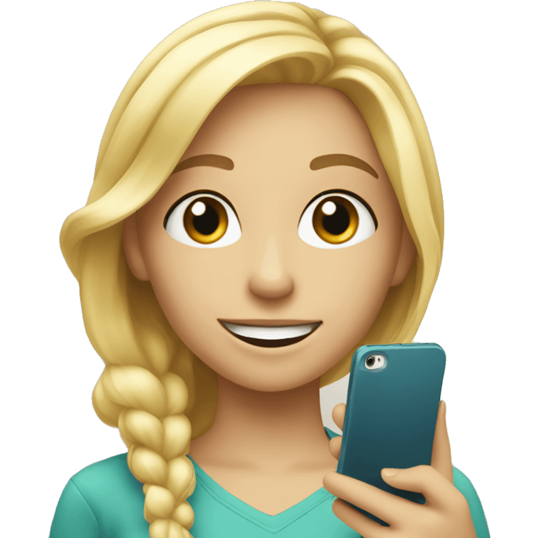 smiling beautiful blond girl with smartphone emoji