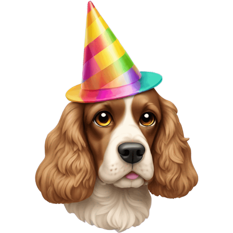 cocker spaniel with party hat emoji