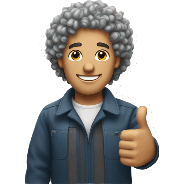 a curly haired man with thumbs up emoji