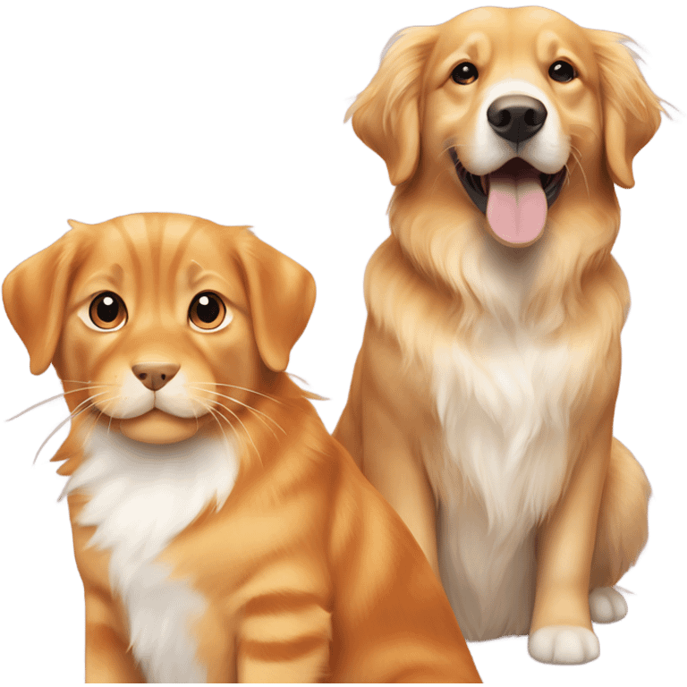 Golden retriever and orange tabby cat  emoji