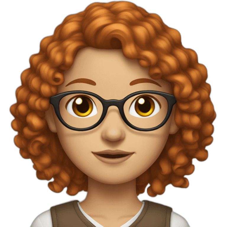 White-girl-with-curly-long-hair-red-head-eyes-brown-wearing-glasses-blouse-white emoji