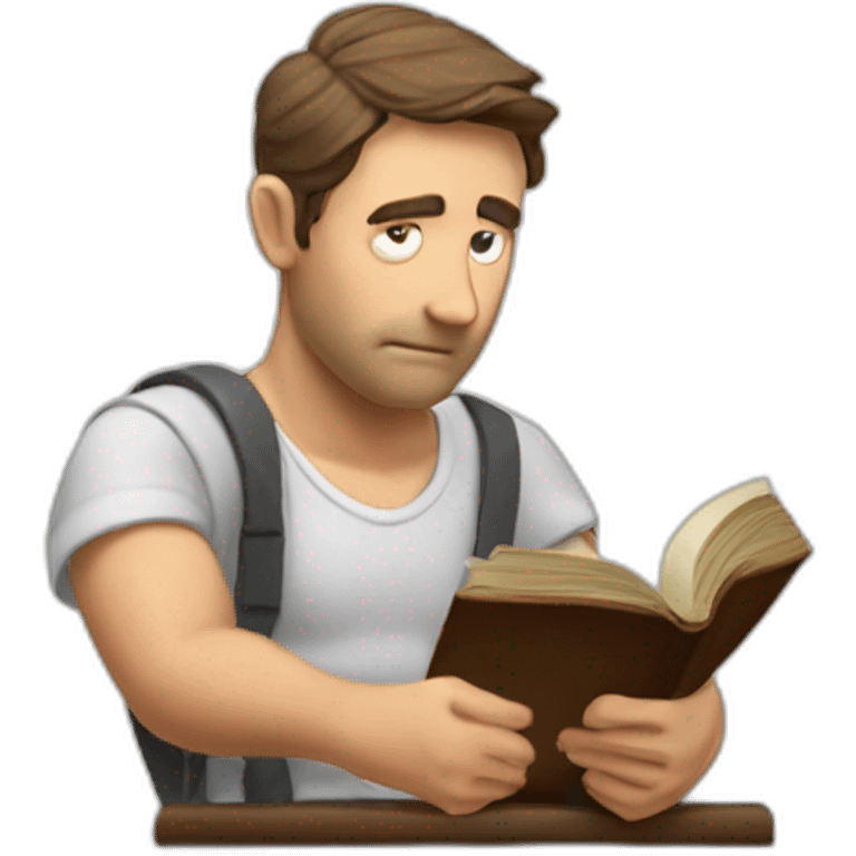 Puzzled man scratching head while reading a law book emoji