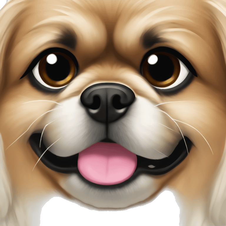 Brown and white Pekingese with black around his eyes emoji