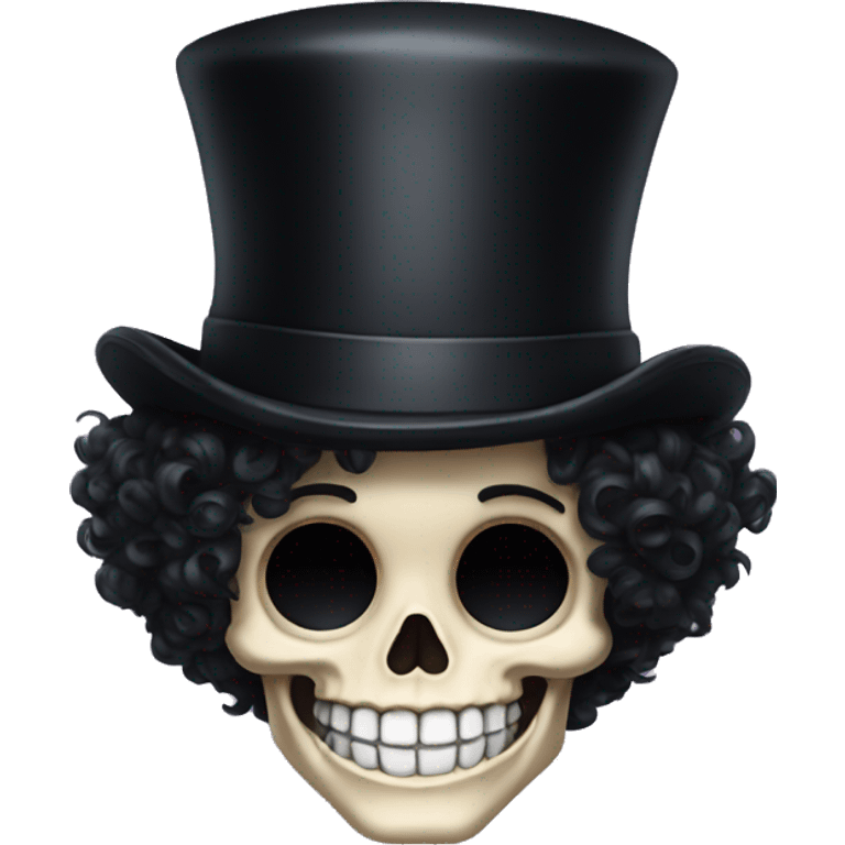 Top hat curly black hair skeleton smiling emoji