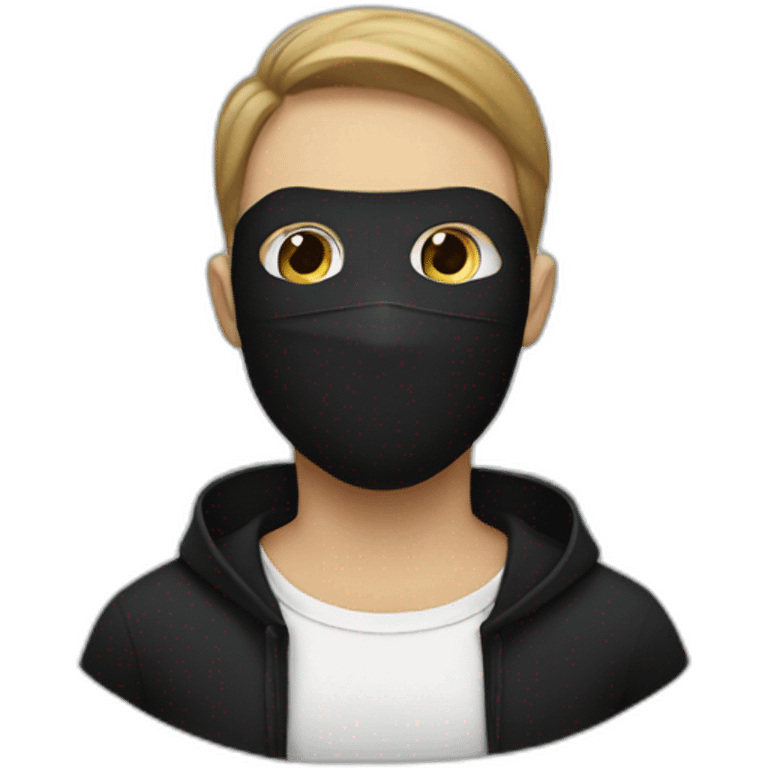 Man wear a black mask ao her mouth and white hear emoji