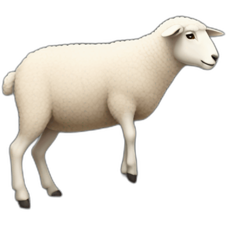 A sheep climbing a rock like a human emoji