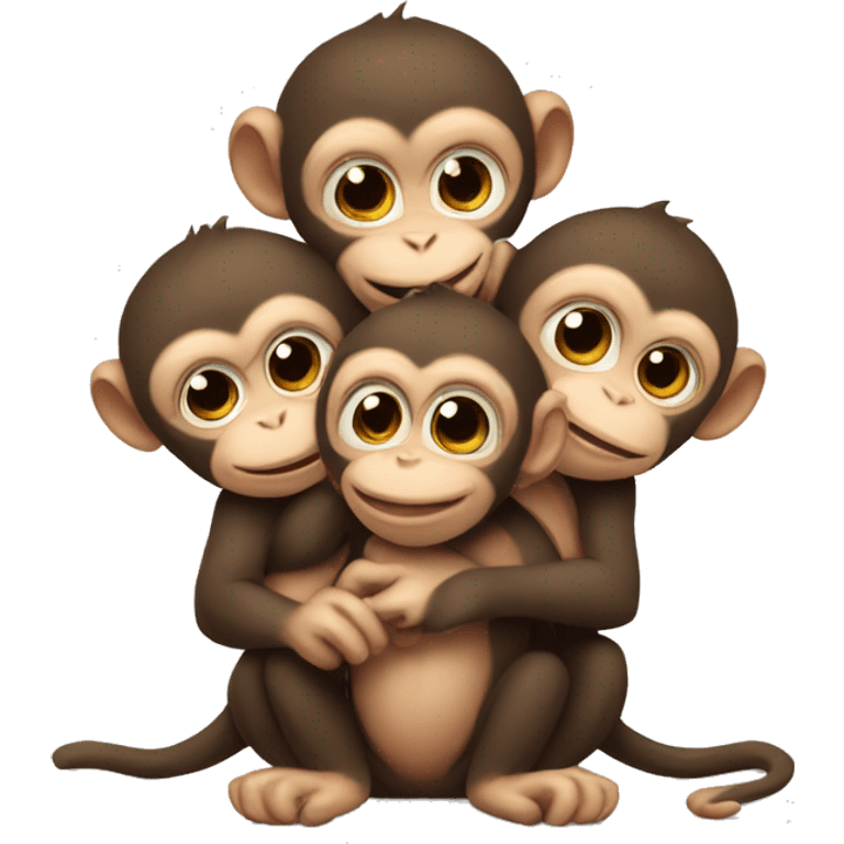 three baby monkeys hugging  emoji