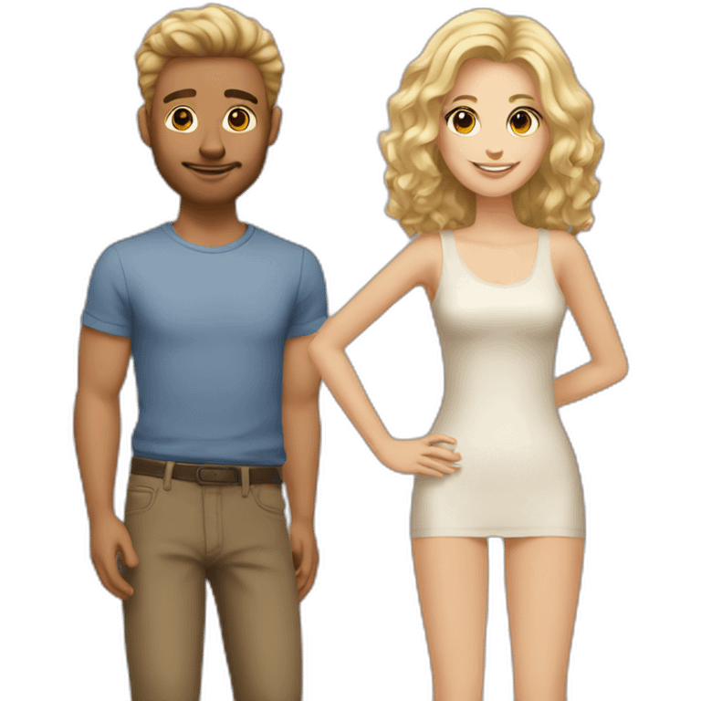 Gay couple blonde and brown haired with brown mini pudel emoji