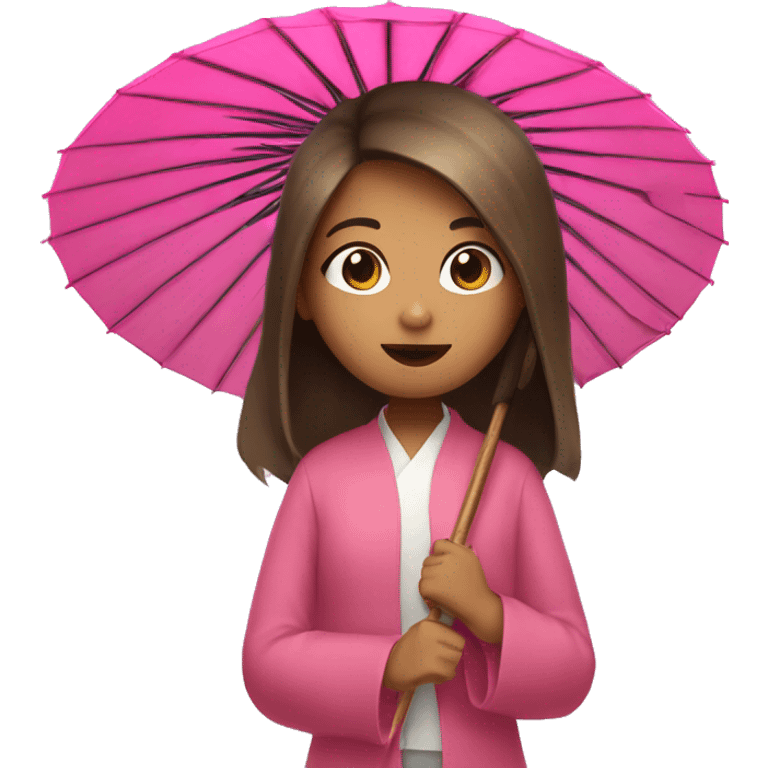 girl with long hair indoors holding pink japanese umbrella emoji