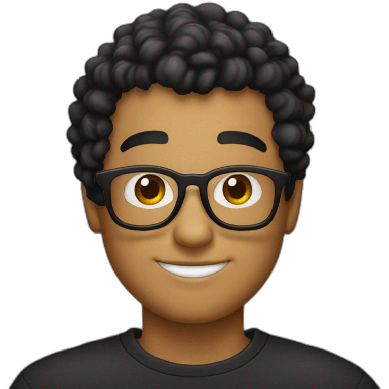 Personnage jeune avec des cheveux noirs bouclés et des lunettes rondes emoji