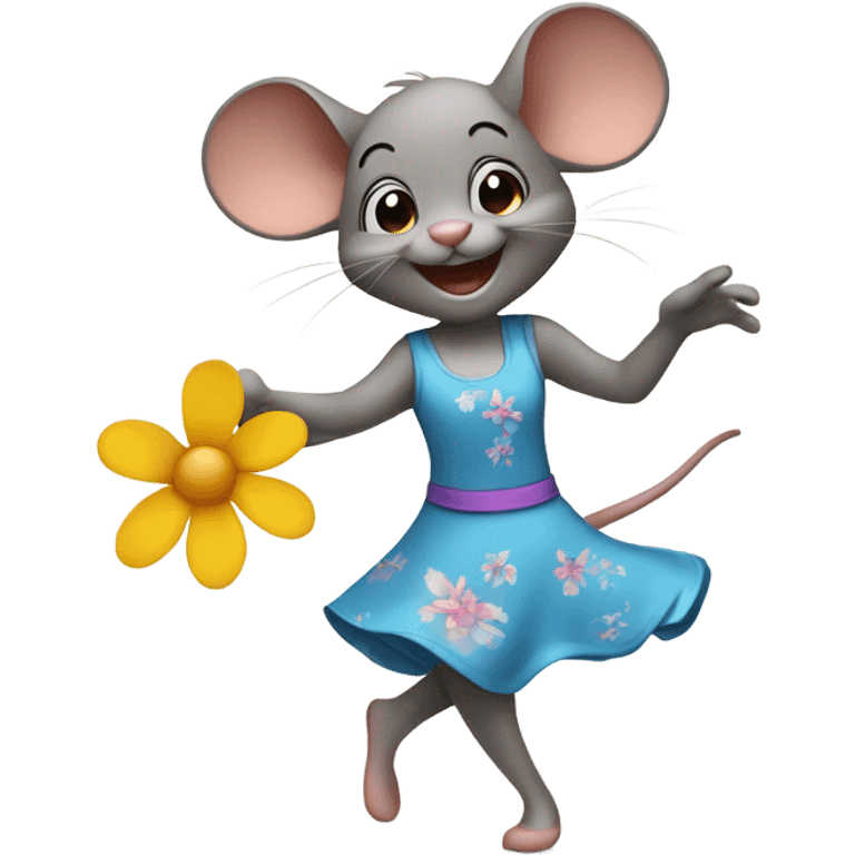 Happy dancing girl mouse with flowers emoji