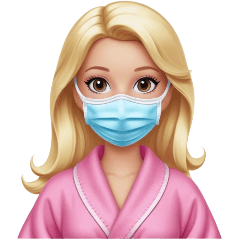 Glamorous blonde Barbie, spa day, pink robe and face mask  emoji