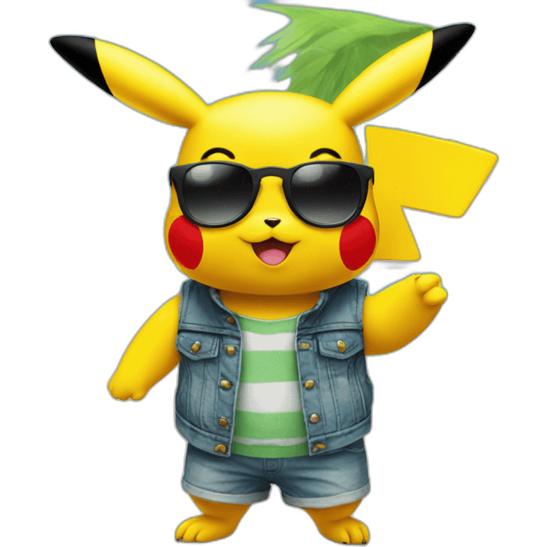 Pikachu with sunglasses at the beach emoji