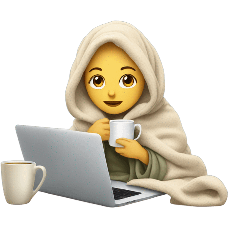 White Girl drinking tea with blanket on a macbook emoji