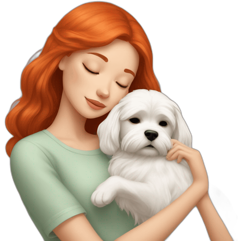 Red-haired girl with Maltese dog sleep emoji