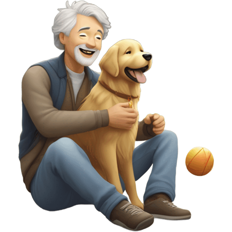 old man playing with dog emoji