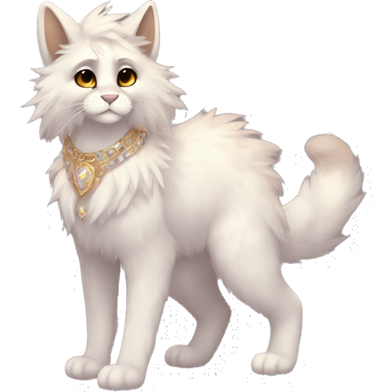 Furry, sparkle, iridescent, colorful, pastel, edgy, cool, fantasy beautiful, brown, beige, white, divine, godly, angelic, animal, anthro, full body, fursona, feline emoji