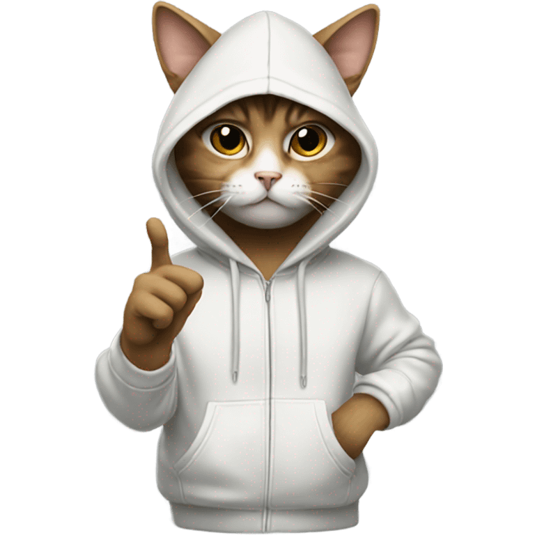 A cat with a hoodie holding the middle finger up emoji