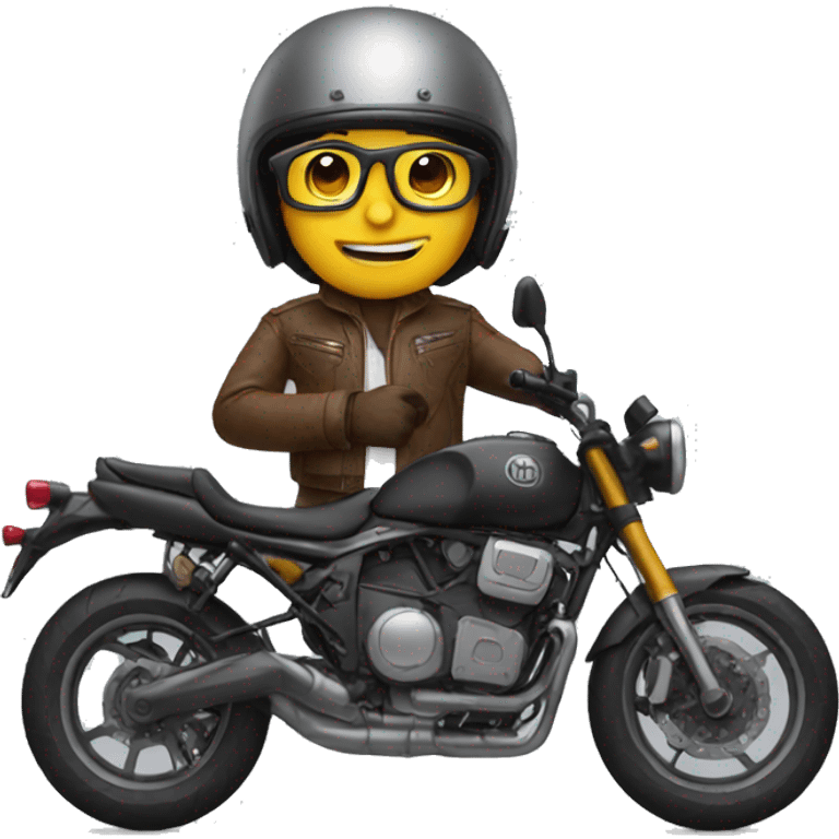 Emoji wearing glasses and motorcycle helmet emoji