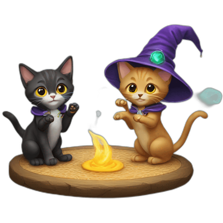 Two kittens wizards cast a spell emoji